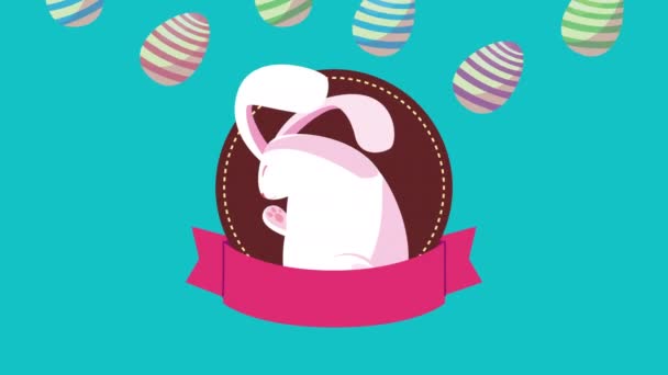 Cartão de Páscoa feliz com ovos pintados padrão e coelho — Vídeo de Stock