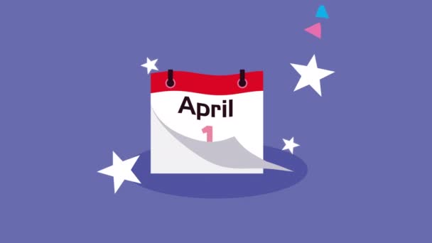 April bodoh kalender hari dan bintang-bintang — Stok Video