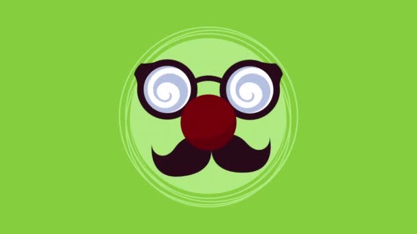 Máscara engraçada com bigode e nariz de palhaço — Vídeo de Stock