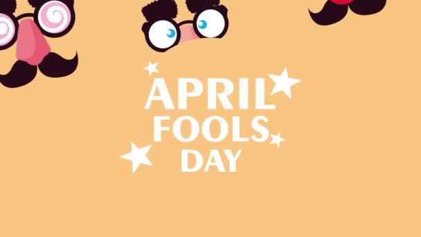 April fools day lettering with funny masks pattern — Stock Video