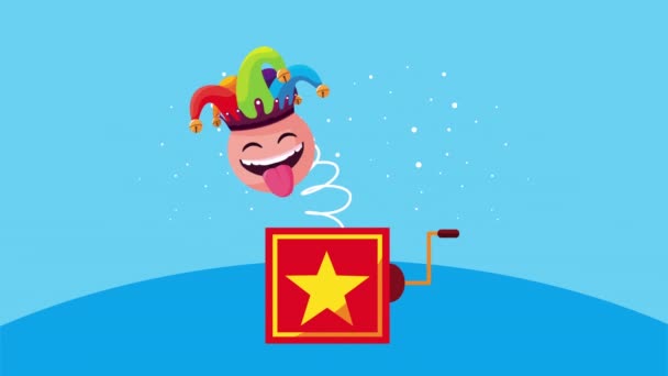 Crazy emoji jumping in surprise box — Stock Video