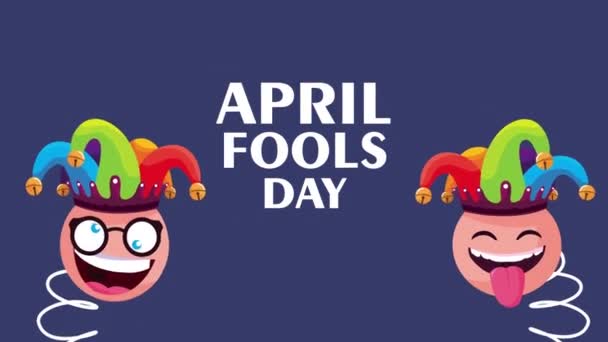 Aprile sciocchi giorno lettering con emoji salto — Video Stock