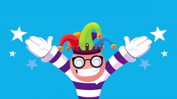 Vtipný klaun v šaškovském klobouku — Stock video