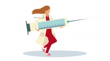 Kadın doktor aşı şırıngası ile