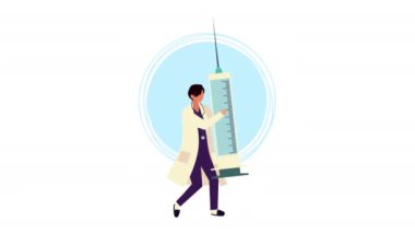 Kadın doktor aşı şırıngasını kaldırıyor.