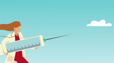 Şehirde aşı şırıngası olan kadın doktor.