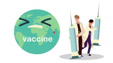 Aşıları ve Dünya Gezegeni olan doktorlar.