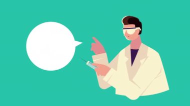 Aşı şırıngası ve konuşma baloncuğu olan erkek doktor