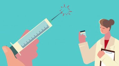 Kadın doktor aşı enjeksiyonu ve şişe ile