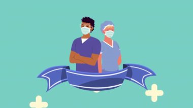 Doktorlar kurdele çerçeveli karakterlere sahipler.