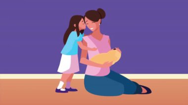 Mutlu anneler günü kutlaması. Anne ve kızını kaldırıyor.