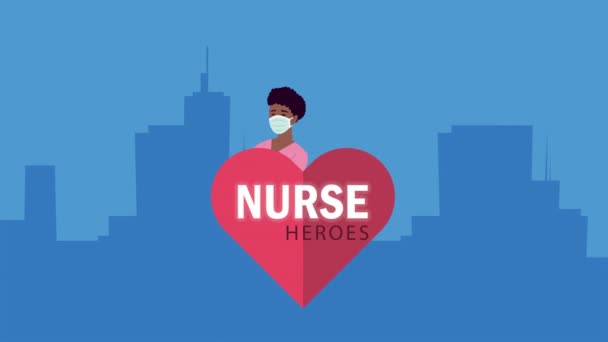 Internationale verpleegkundige dag belettering met interraciale paar en stethoscoop — Stockvideo