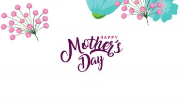 Mutlu anneler günü mektupları mavi ve pembe çiçeklerle