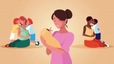 Anneler Günü 'nde anneler ve çocuk karakterleriyle mutlu kutlamalar.