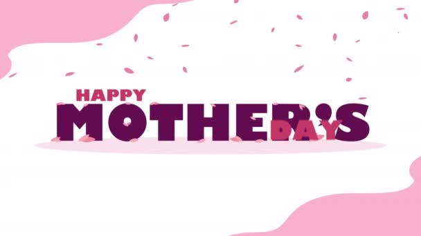 Feliz dia das mães lettering com pétalas de flores rosa — Vídeo de Stock