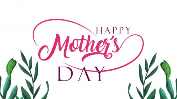 Happy mothers day lettering with leafs plants — Stock Video