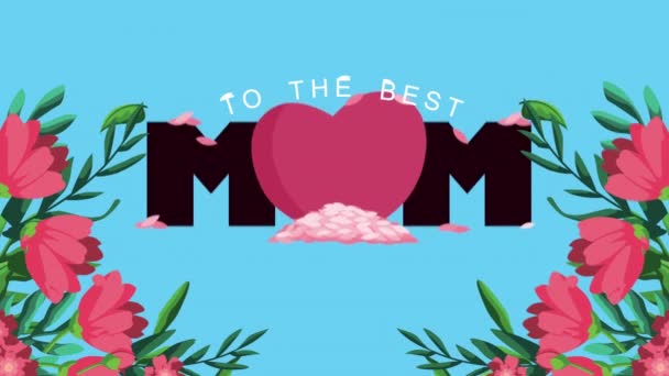 Feliz dia das mães lettering com rosas flores jardim — Vídeo de Stock