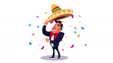 Meksikalı Mariachi konfeti karakteriyle şarkı söylüyor.