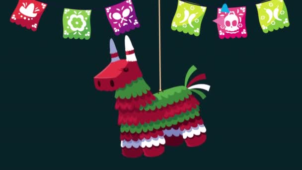 Mexican celebration with pinata and garlands — Stock Video