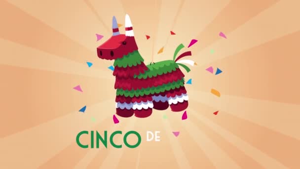 Cinco de mayo lettering celebration with pinata — Stock Video