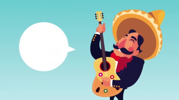 Mariachi mexicano tocando el personaje de guitarra — Vídeo de stock