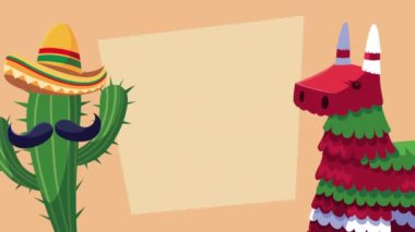 Pinata ve kaktüs mariachi ile Meksika kutlaması.