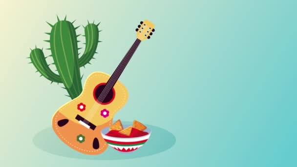 Mexican mariachi with nachos and instruments — Stock Video