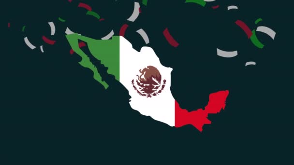 Celebración del cinco de mayo con confeti y bandera mexicana en mapa — Vídeo de stock