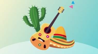 Cinco de mayonez kutlaması kaktüs ve gitarla