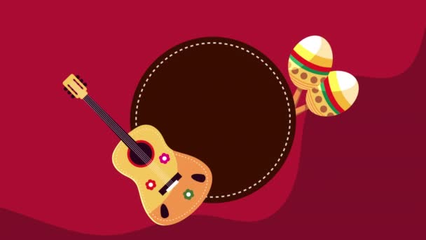 Cinco de mayo celebrazione con maracas e chitarra in cornice circolare — Video Stock