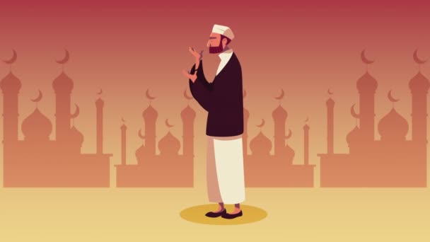 Ramadan kareem animation with muslim man – stockvideo