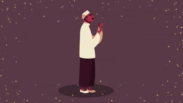 Ramadan kareem animation med muslim man be — Stockvideo