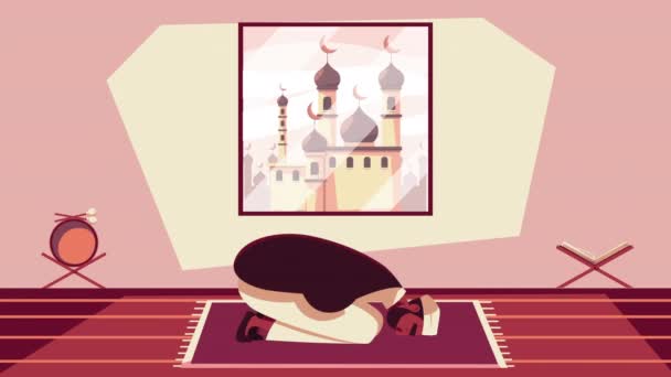 Ramadan kareem animation with muslim man praying and taj mahal — Stockvideo