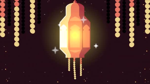 Ramadan kareem animation with golden lantern hanging — Stockvideo