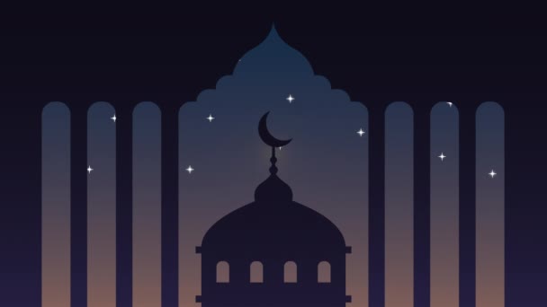 Ramadan kareem animation med moské tempel — Stockvideo