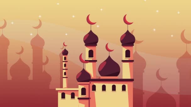 Ramadan kareem animation med tempel muslim — Stockvideo