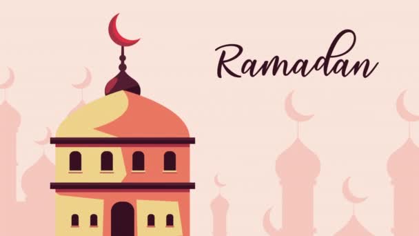 Ramadan kareem bokstäver animation med moské scen — Stockvideo