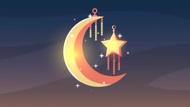 Ramadan kareem animation med gyllene halvmåne och stjärna — Stockvideo