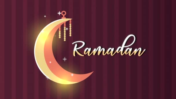 Ramadán kareem písmo animace s měsíčním půlměsícem — Stock video