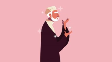 Ramazan Kareem animasyonu. Müslüman adam dua ediyor.