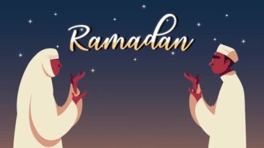 Ramazan Kareem. Müslüman çiftin dua ettiği animasyon.