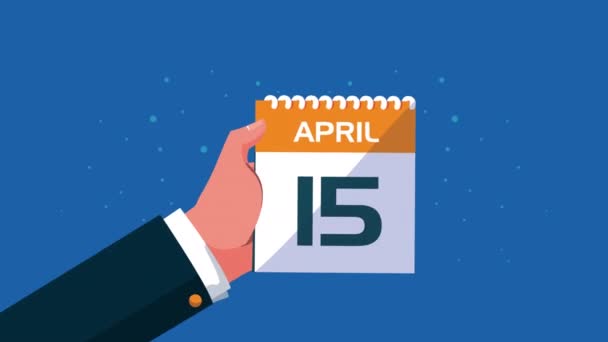 Tax day animation with hand lifting calendar — стоковое видео