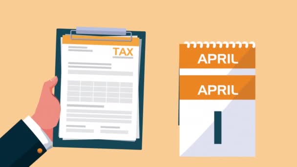 Tax day animation with hand lifting clipboard and calendar — Stock Video