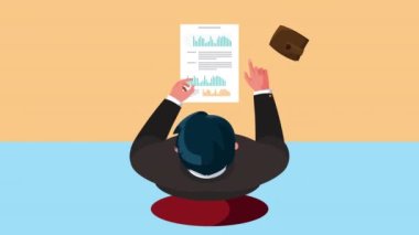 Ofiste çalışan işadamlarıyla finansal planlama animasyonu