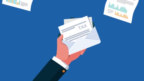 Tax day animation with hand lifting envelope mail — Stock Video