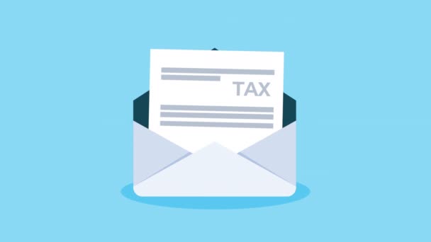 Tax day animation with document in envelope and magnifying glass — Stock Video