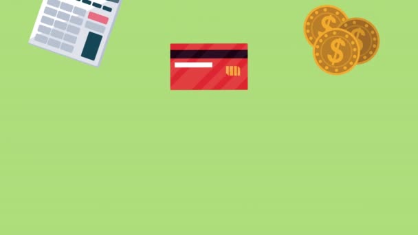 Φορολογική ημέρα animation με οικονομικά εικονίδια μοτίβο — Αρχείο Βίντεο