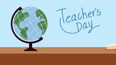 Küre gezegenli mutlu öğretmenler günü harfleri
