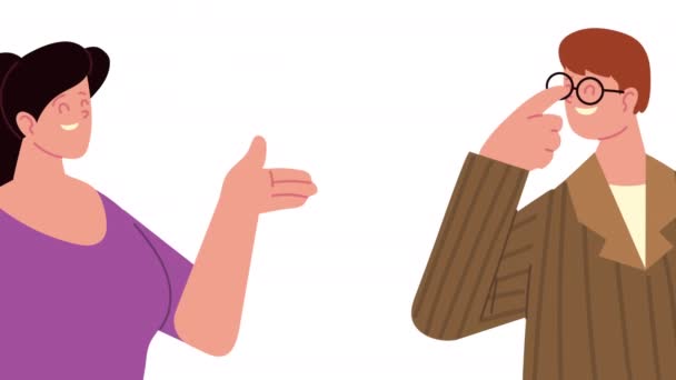 Unga par talande tecken animation — Stockvideo