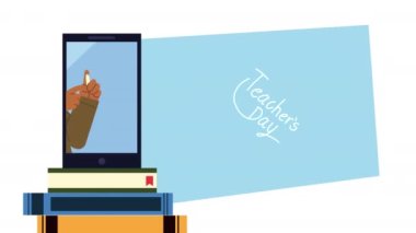 Akıllı telefon ve kitaplarda öğretmenle mutlu öğretmenler günü mektupları